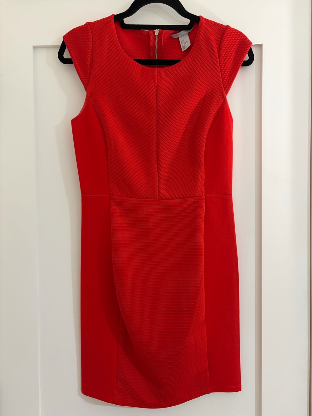 H&M Red Cap-Sleeve Midi Sheath Dress